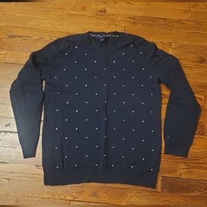 Tommy Hilfiger dark blue sweater embroidered dots, cotton, size L